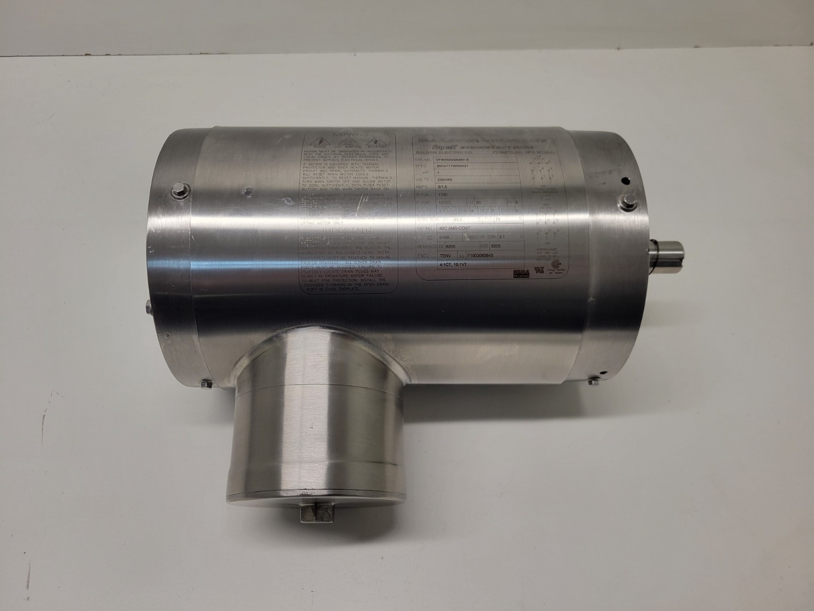 NEW OLD STOCK! BALDOR RELIANCE SUPER-E 1HP 230/460V WASHDOWN MOTOR VFSWDM3546T-E