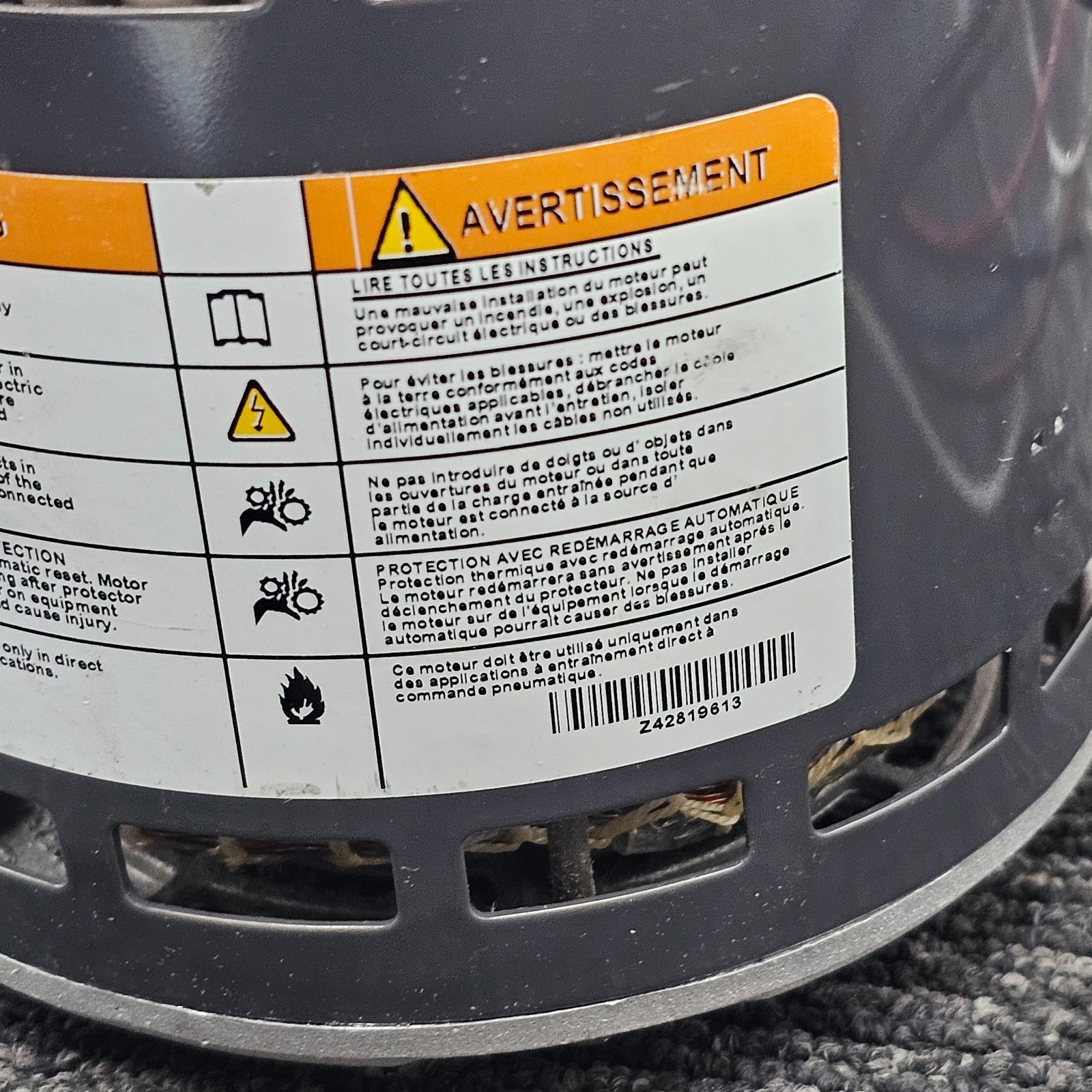 ServiceFirst MOT19444 Electric Motor 208-230V 1/2HP 1080rpm 3 Speed