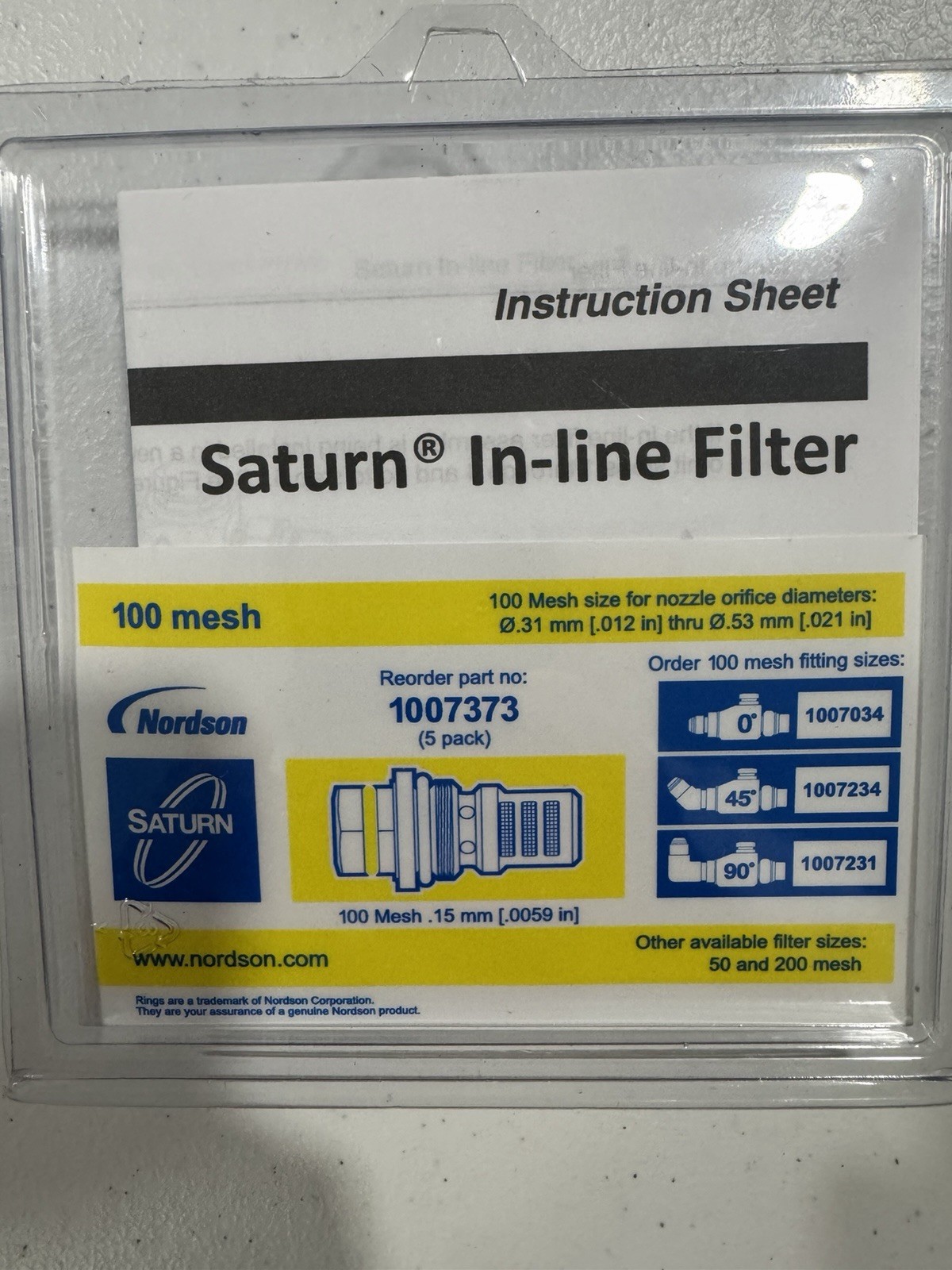 Nordson Saturn In-line Filter 100 Mesh MPN 1007373