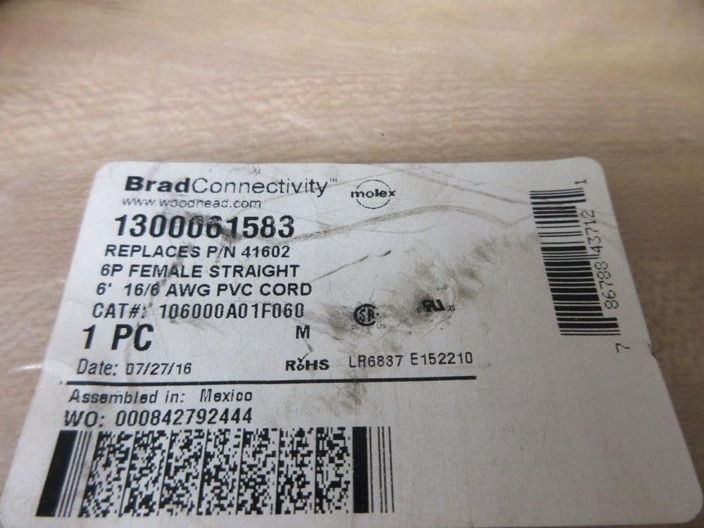 Brad Connectivity 106000A01F060 Molex Woodhead Cordset 1300061583