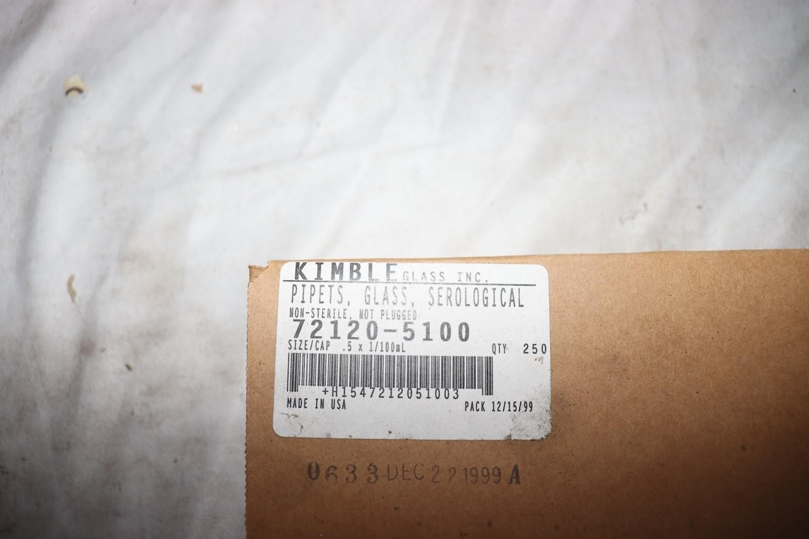 Kimble 72120-5100 – .5mL in 1/100 Pipets Glass Serological Non Sterile 250 Pack