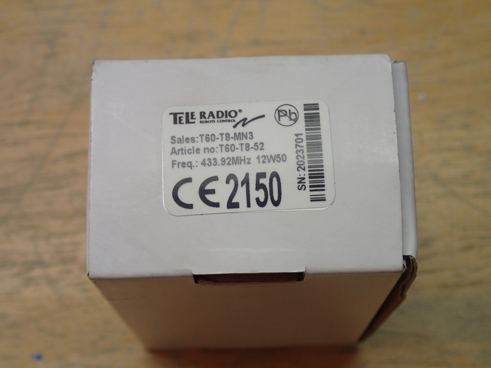 Tele Radio T60RX 02PTS Receiver & 3 Button Remote 433.92 Old Stock Unused Nice