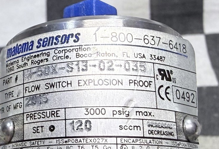 MALEMA SENSORS FLOW SWITCH ECPLOSION 120 SCCM 1/8″FNPT, M-50X-S13-02-035 #1611N3