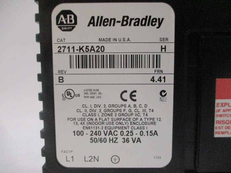 ALLEN BRADLEY 2711-K5A20 SER. H F/W 4.41 100-240VAC 0.25-0.15A REV. B (AS IS)
