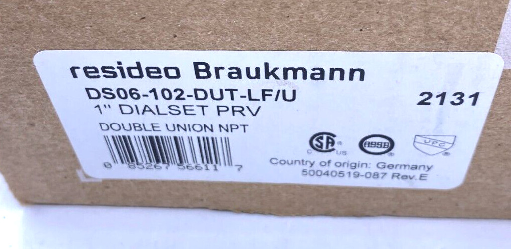 Resideo Braukmann 1″ Dialset PRV Double Union NPT DS06-102-DUT-LF/U NIB