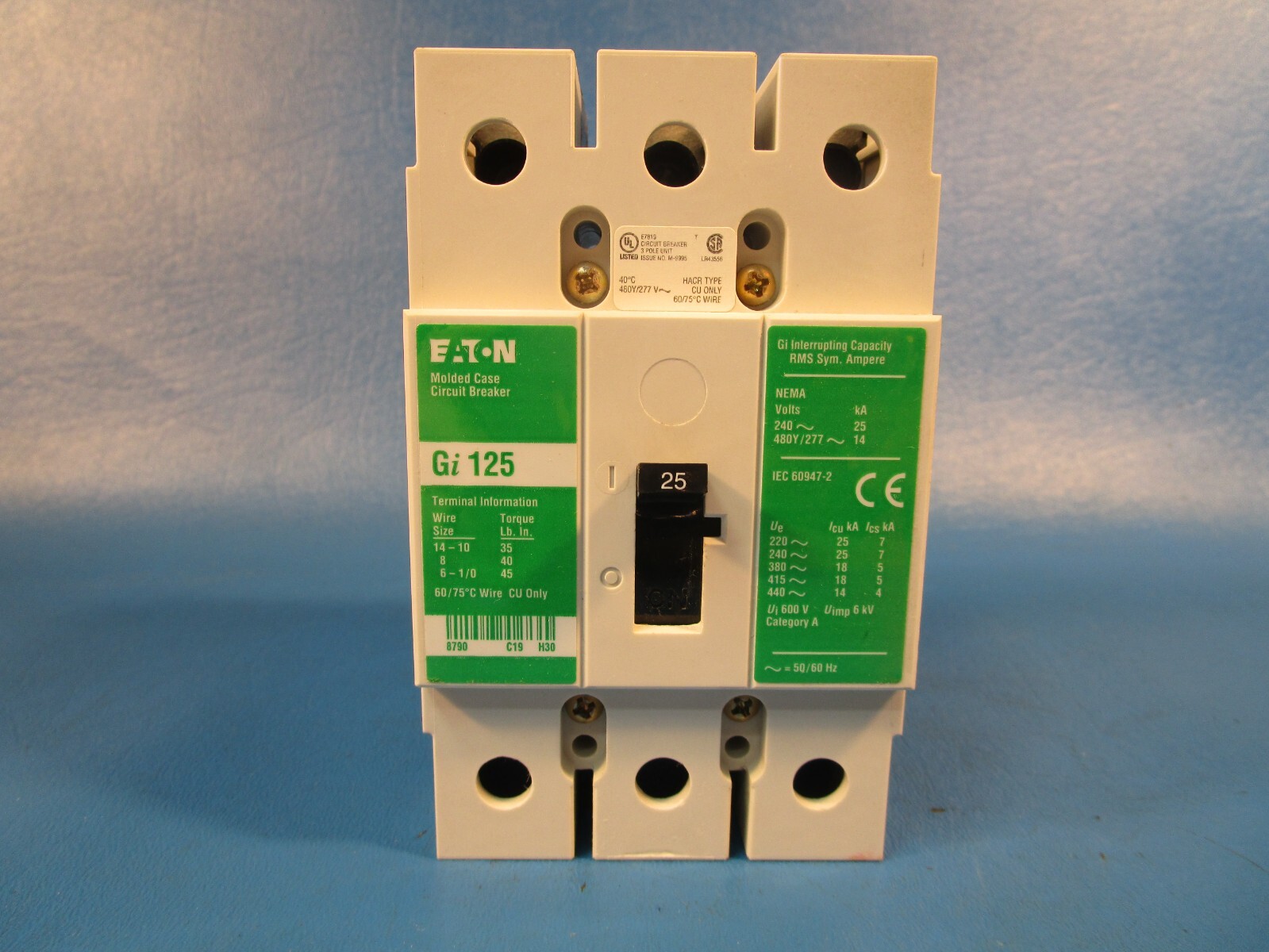 Eaton GI3025, Molded Case Circuit Breaker, Universal, 415 VAC, 25 A, 50/60 Hz