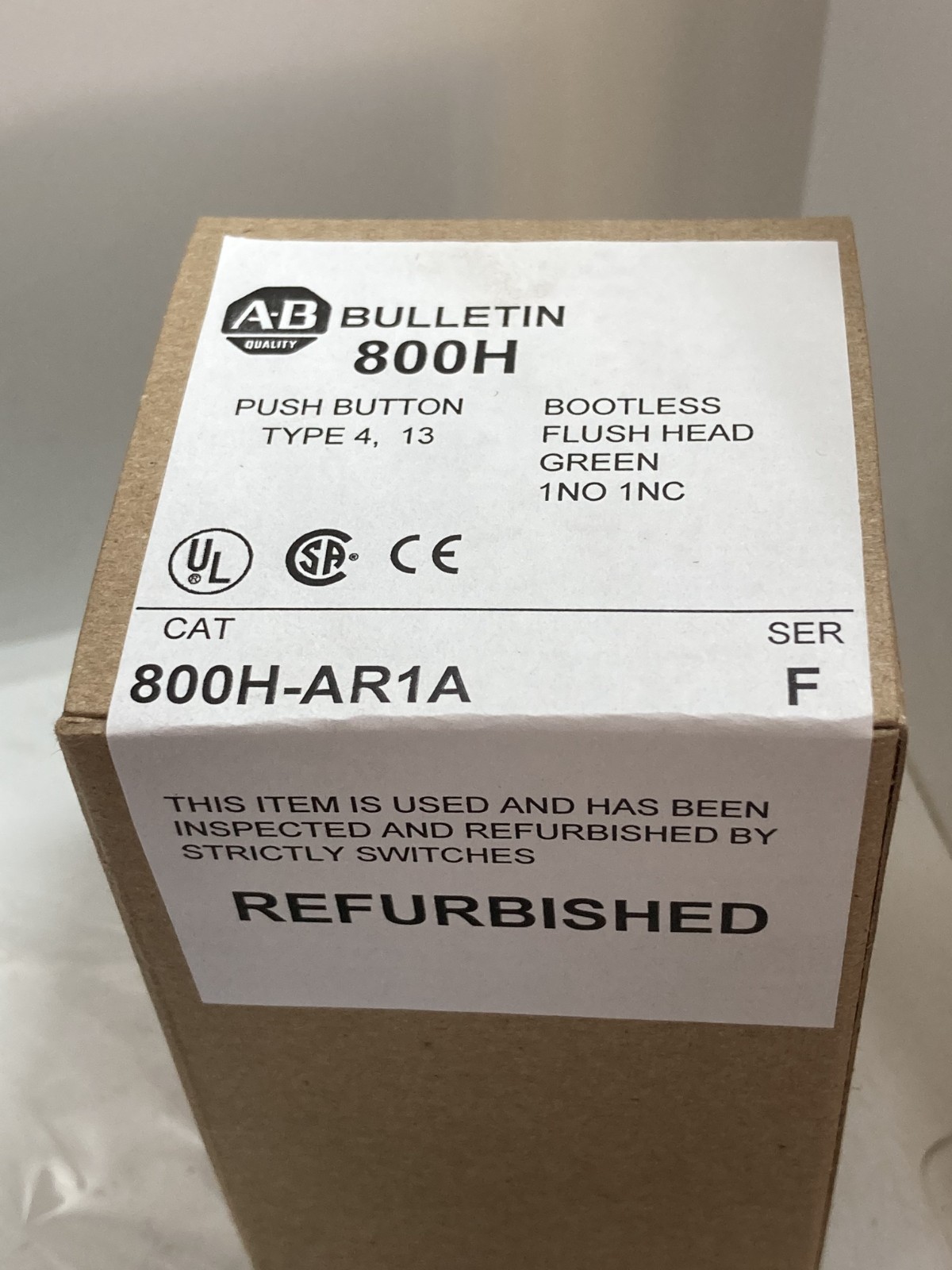 ALLEN BRADLEY 800H-AR1A PUSHBUTTON GREEN FLUSH 1NO/1NC SERIES F