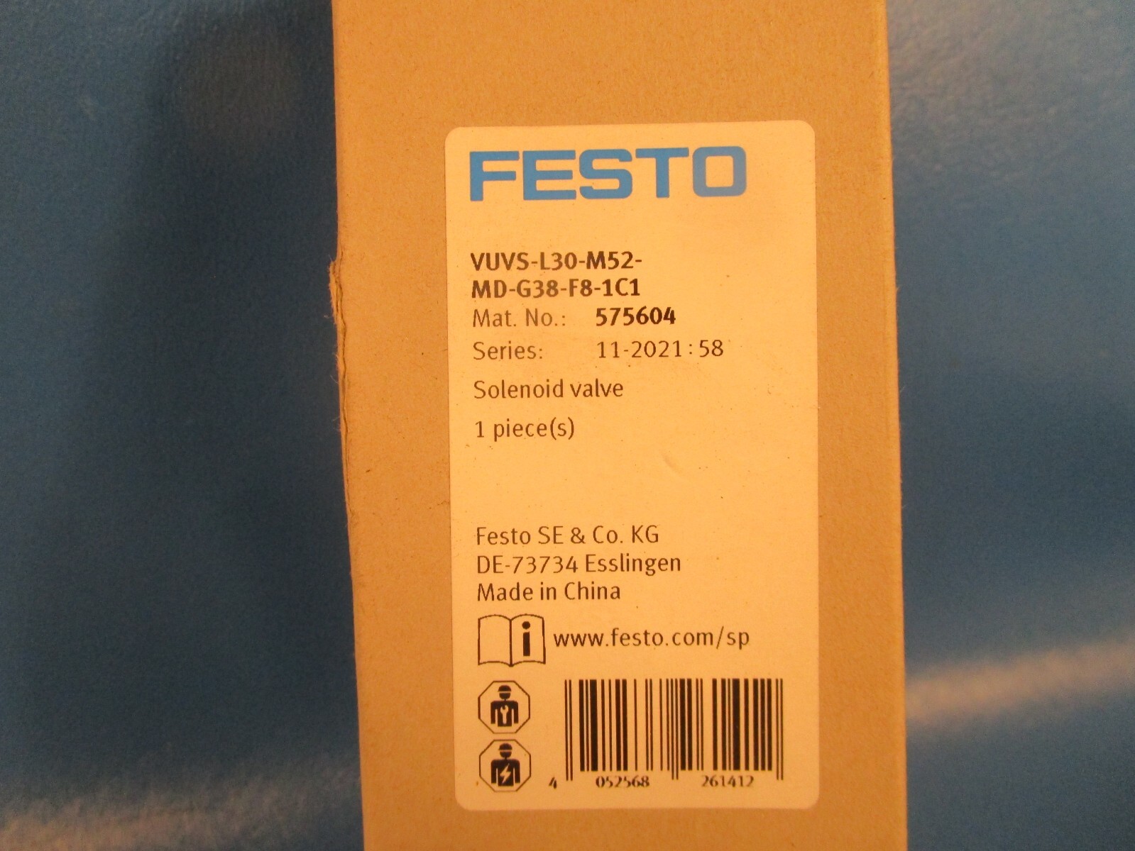 FESTO VUVS-L30-M52-MD-G38-F8-1C1, 575604 Solenoid Valve