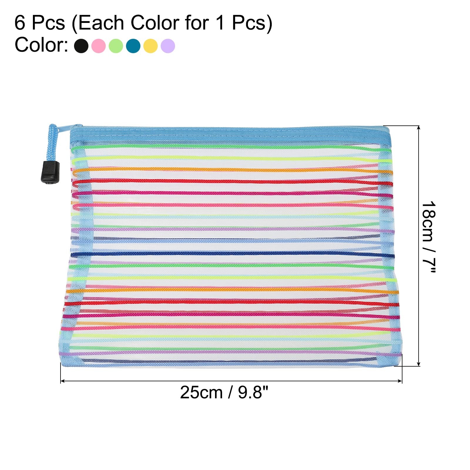MECCANIXITY Mesh Zipper Pouch, A5 Nylon Cosmetic Bags Large, Multicolor