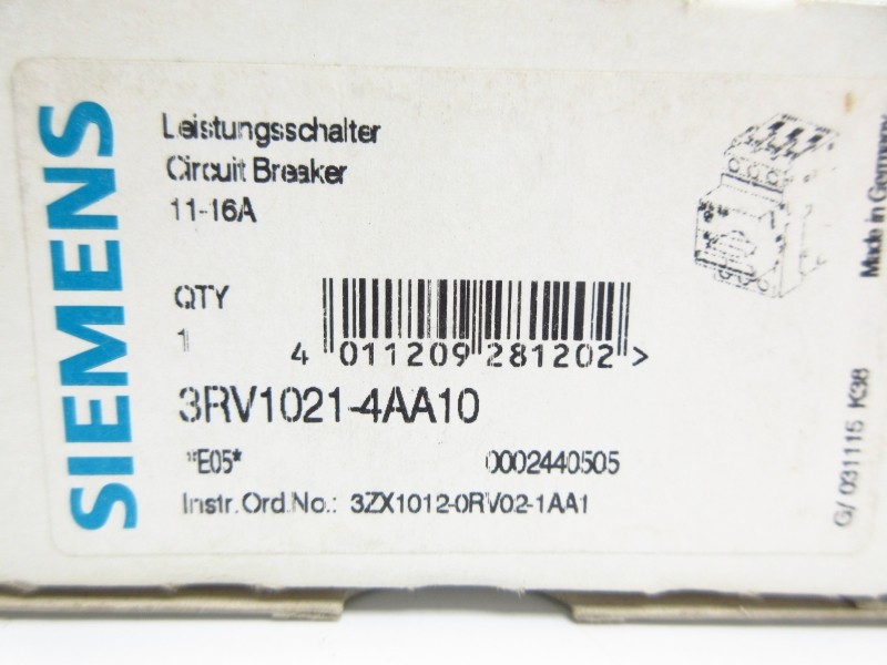 SIEMENS 3RV1021-4AA10 600V 11-16A (WH) NSMP