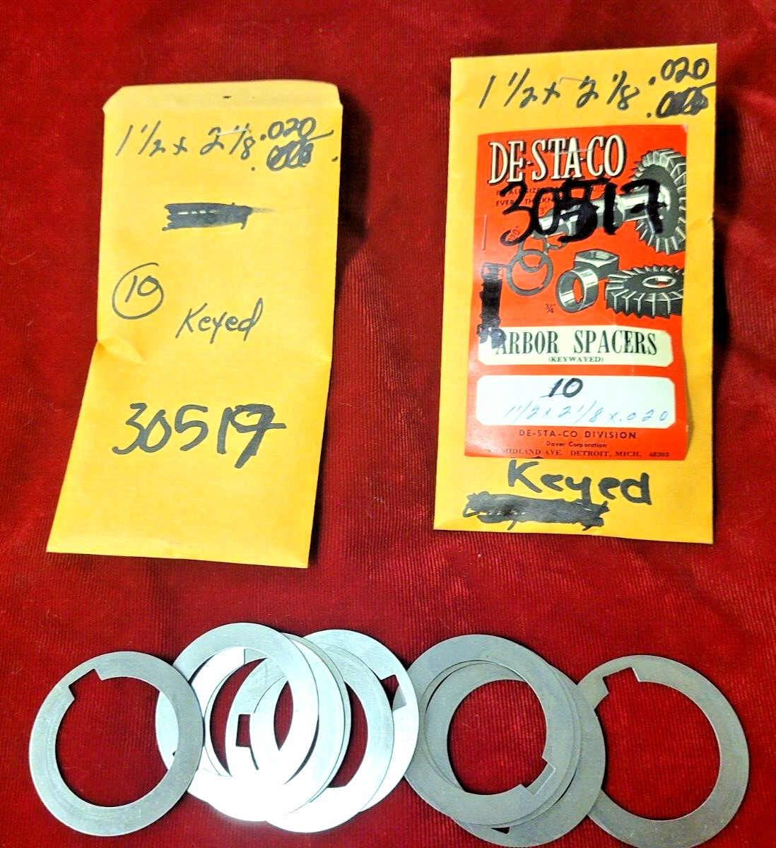 DESTACO 30519 Arbor Spacers 1-1/2″ x 2-1/8″ x .020 W/KEYWAY LOT OF 20 Shims