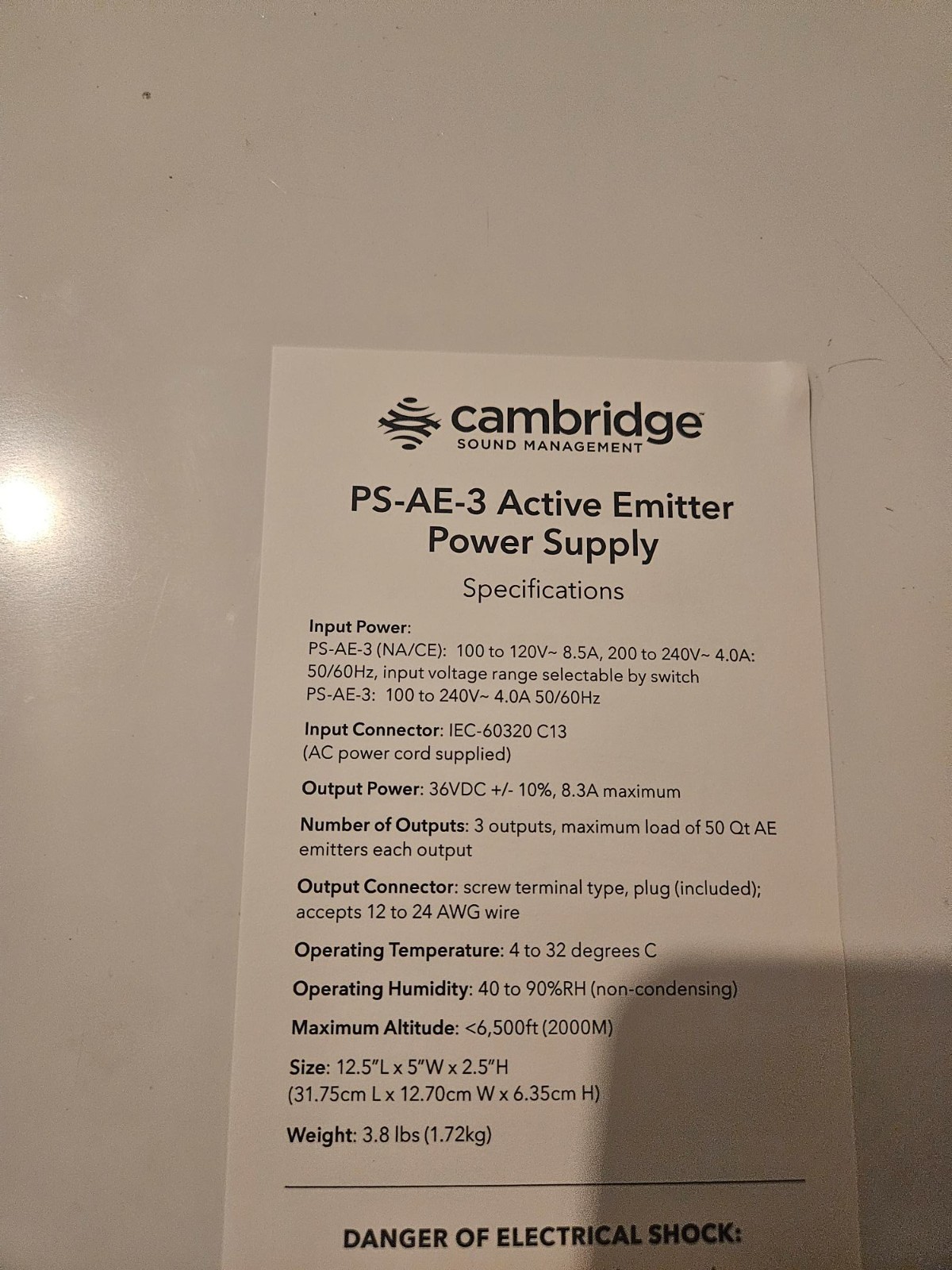 BiAmp Cambridge Active Emitter Power Supply