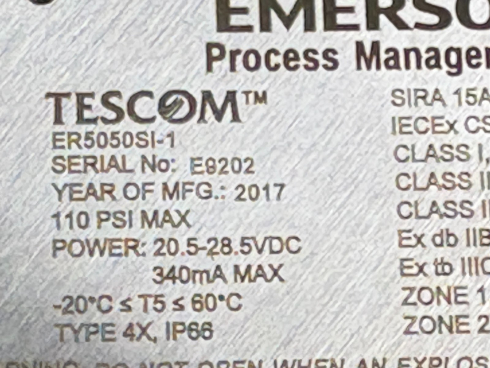 Emerson Tescom ER5050SI-1 Electropneumatic Actuator Controller, Series ER5000