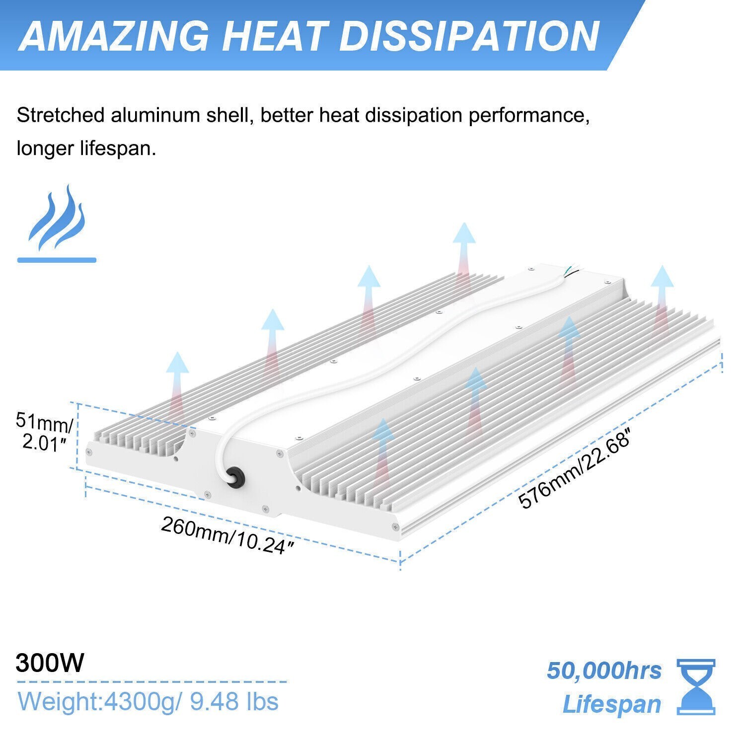 300W LED Linear High Bay Light 45000LM 5000K Commercial Warehouse Garage Lights