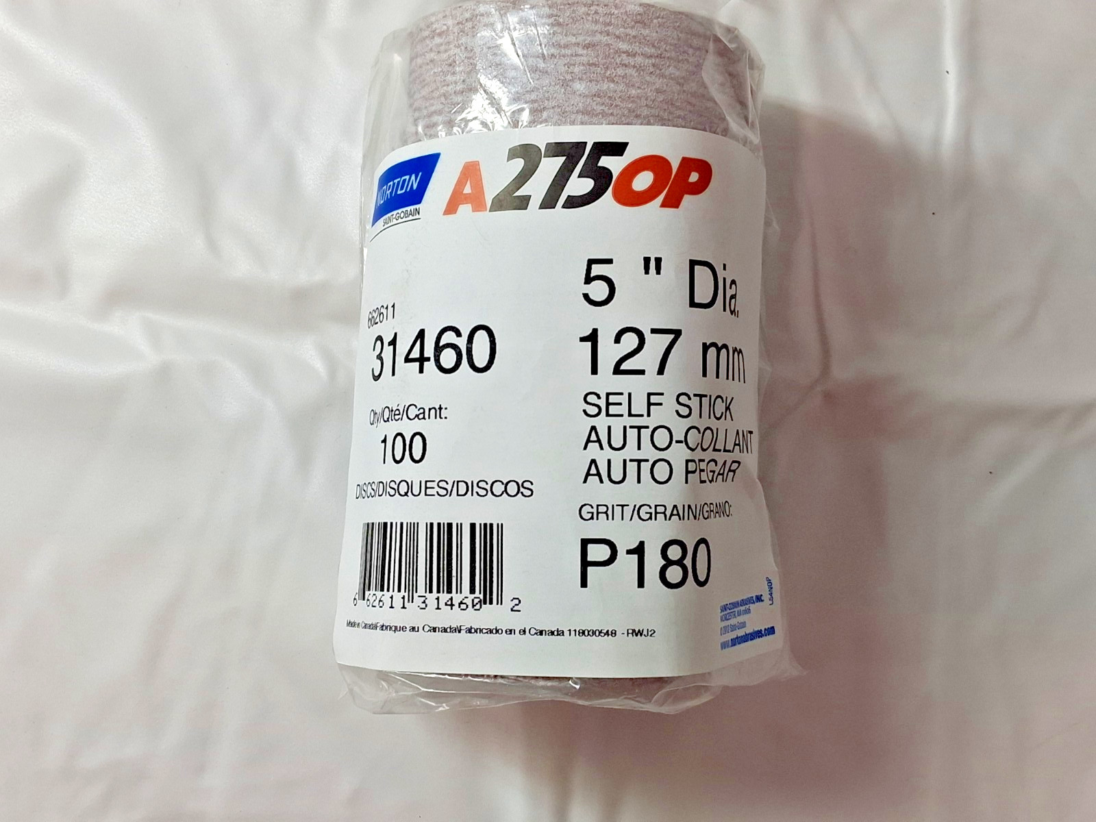 Norton Aluminum Oxide 5″ Dia PSA Disc QTY100 Roll 180 Grit 66261131460