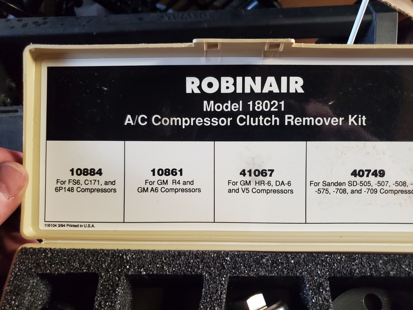 ROBINAIR 18021 A/C COMPRESSOR CLUTCH REMOVER KIT – 10884 10861 41067 40749 CASE