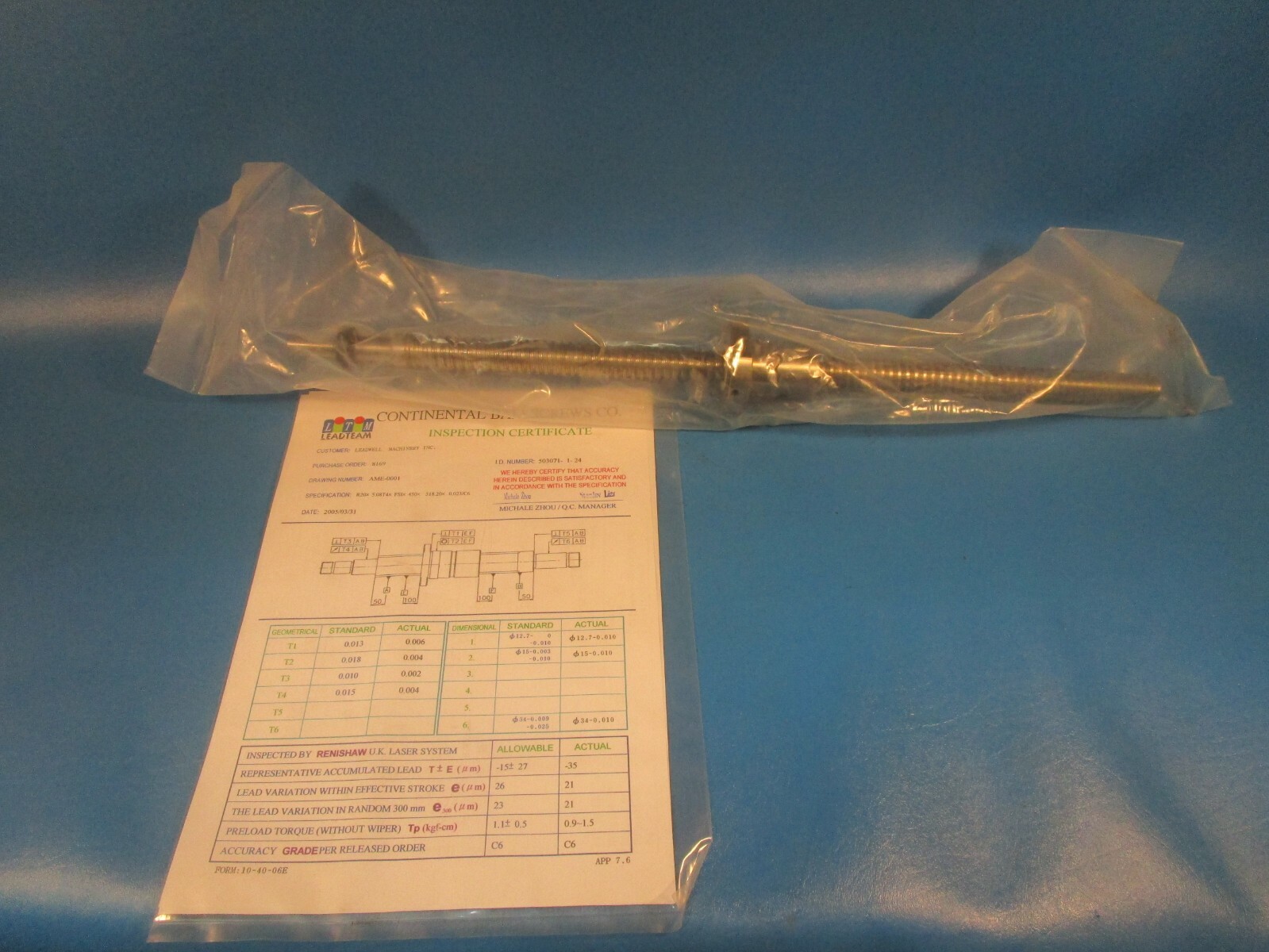 Hiwin R20-5.08T4-FSI-450-518.20 C6, One R20-5.08T4 Ball Screw FSI