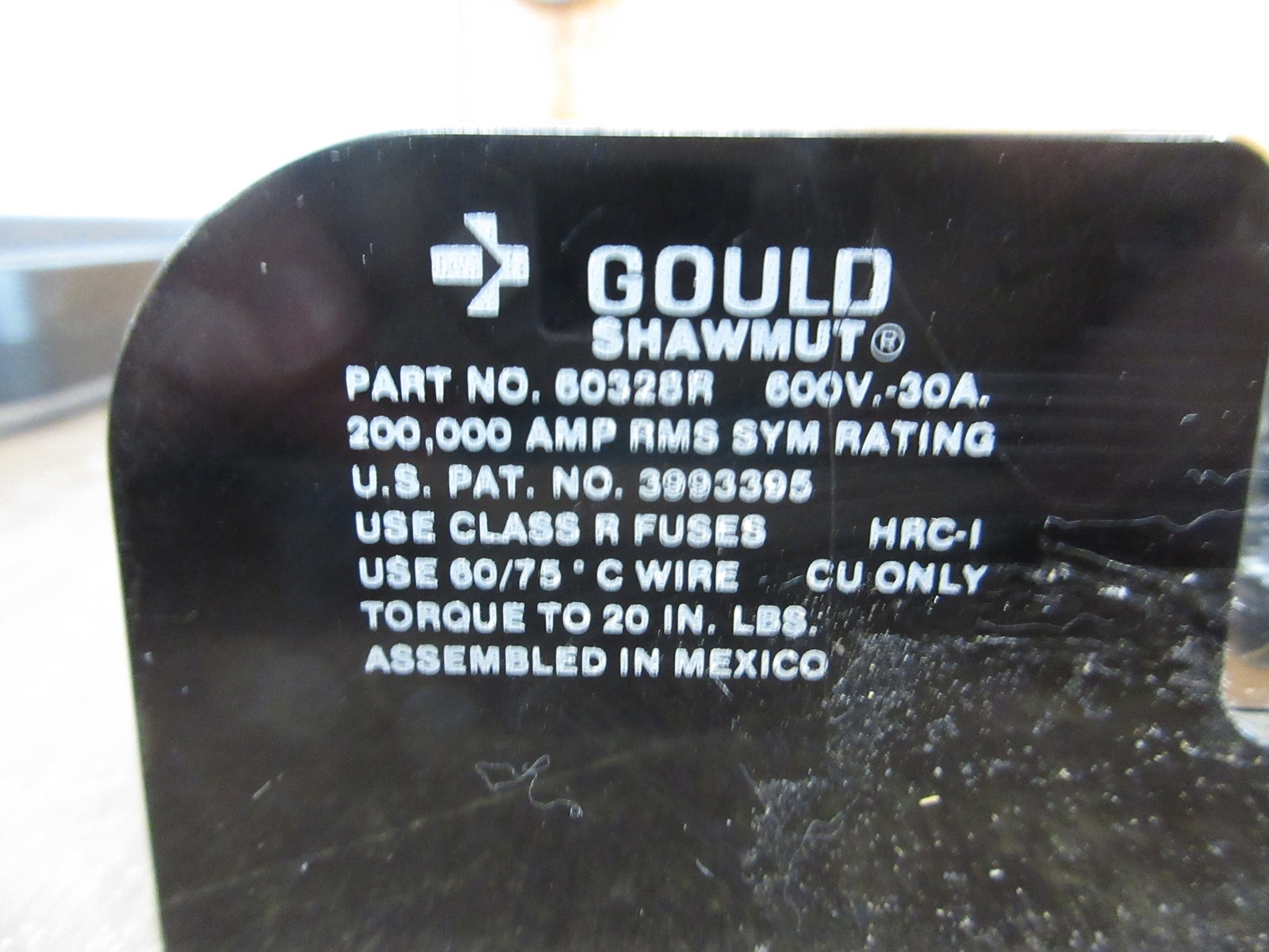 Gould Shawmut Fuseholder 60328R 30A 600V 3P Used