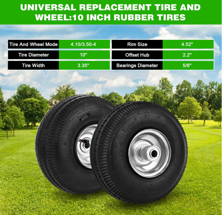 Hand Truck Replacement Tires 4.10/3.50-4 Heavy Duty Pneumatic Wheels 10 Inches