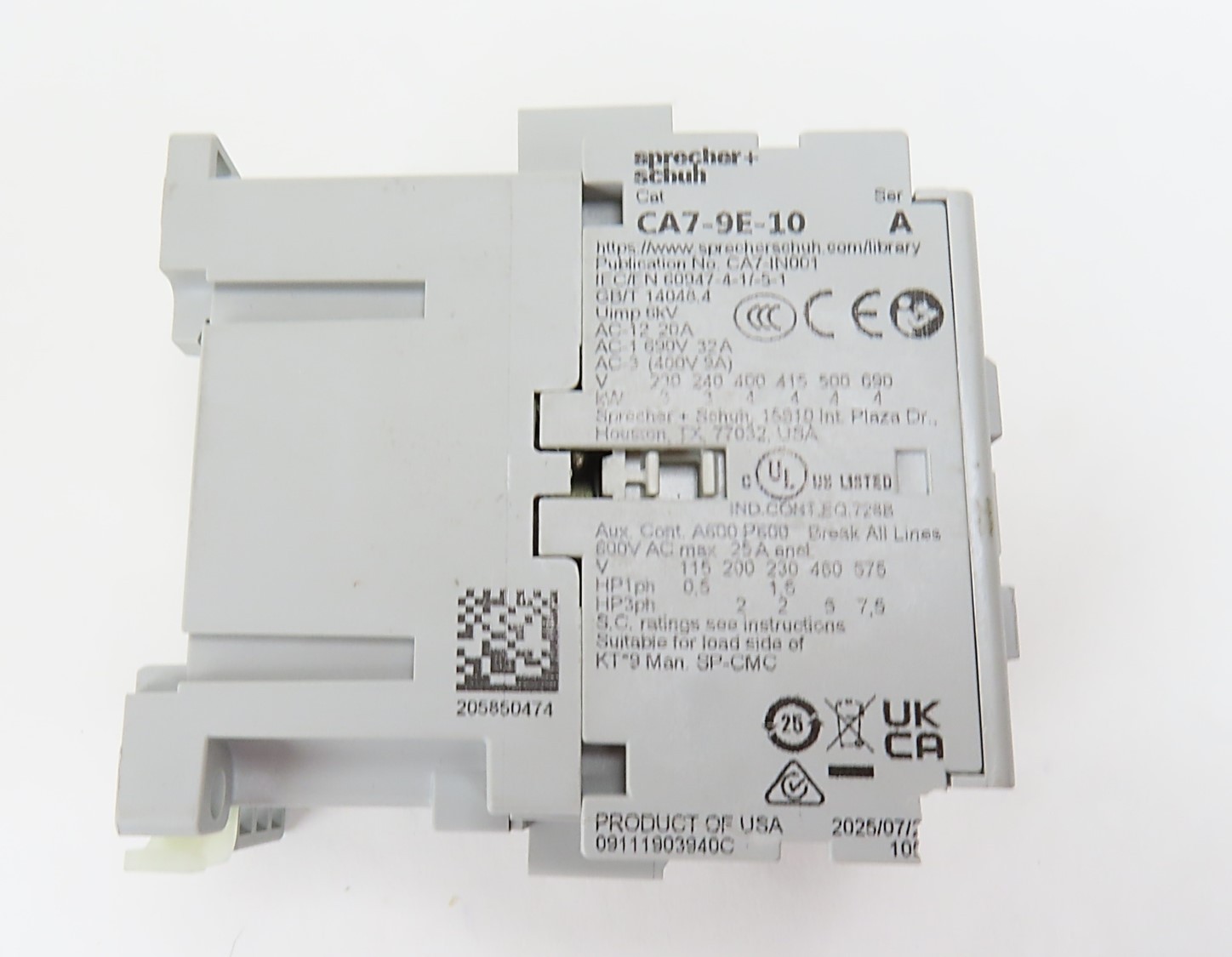 Sprecher + Schuh CA7-9E-10-24E Contactor 4kW 3 Pole 24VDC Coil (see desc) NEW