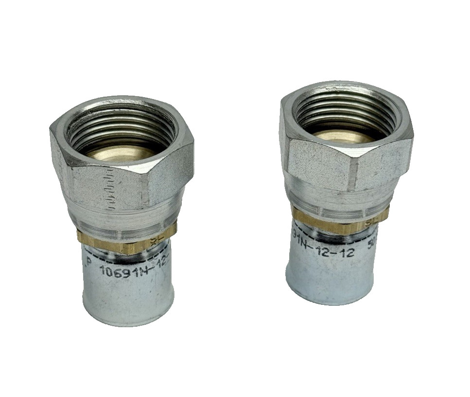 Lot Of 2, Parker 10691N-12-12 Female Swivel Adapter 3/4JIC X 3/4Hose Brass/Steel