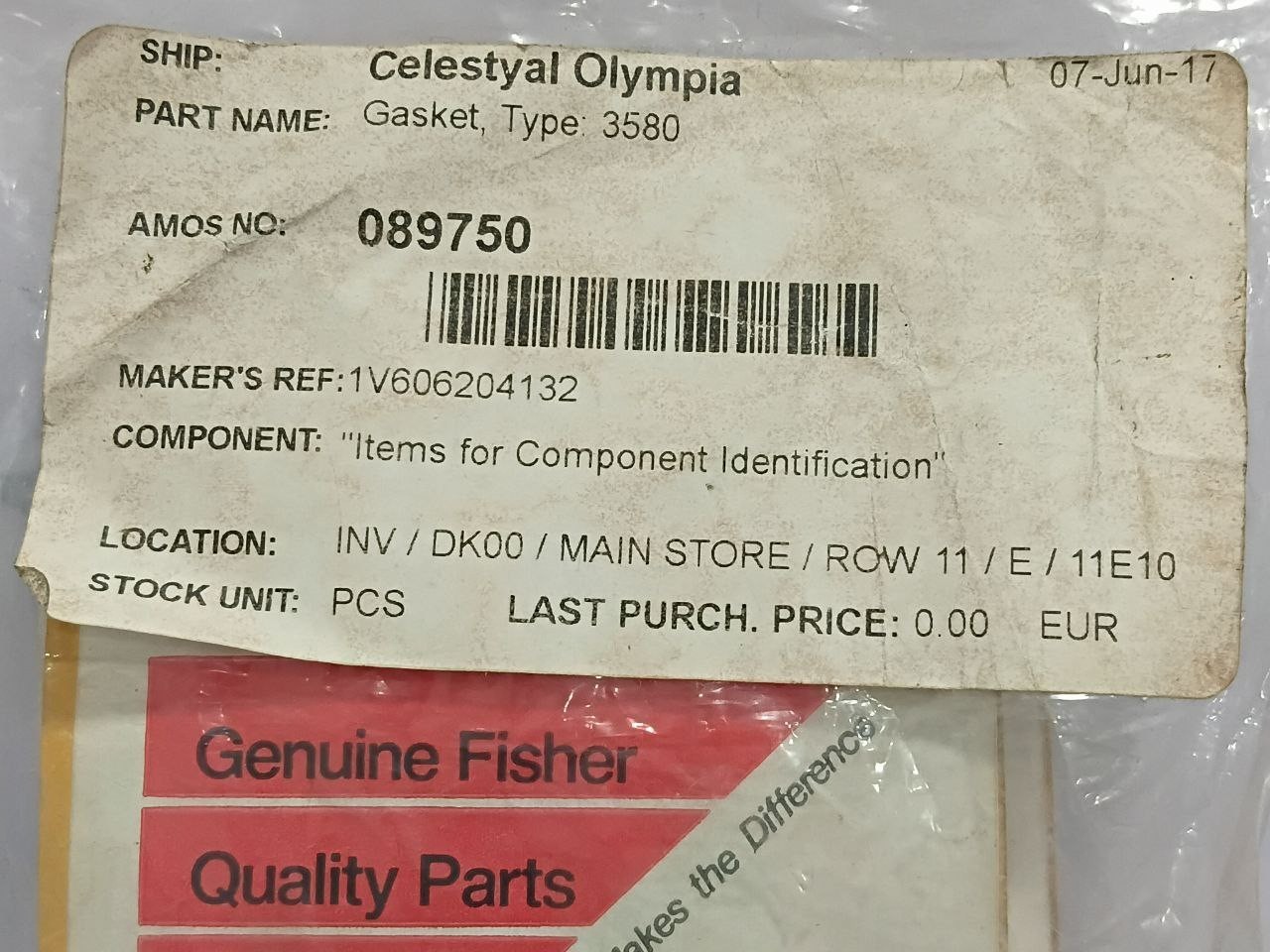 Genuine Fisher 1V606204132 Gasket Type 3580 (Lot of 10Pcs)