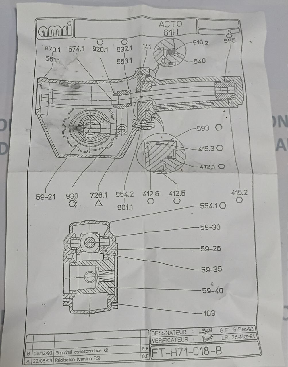 KSB Amri ACTO 61H Sealing Kit / Repair Kit FT-H71-018-B