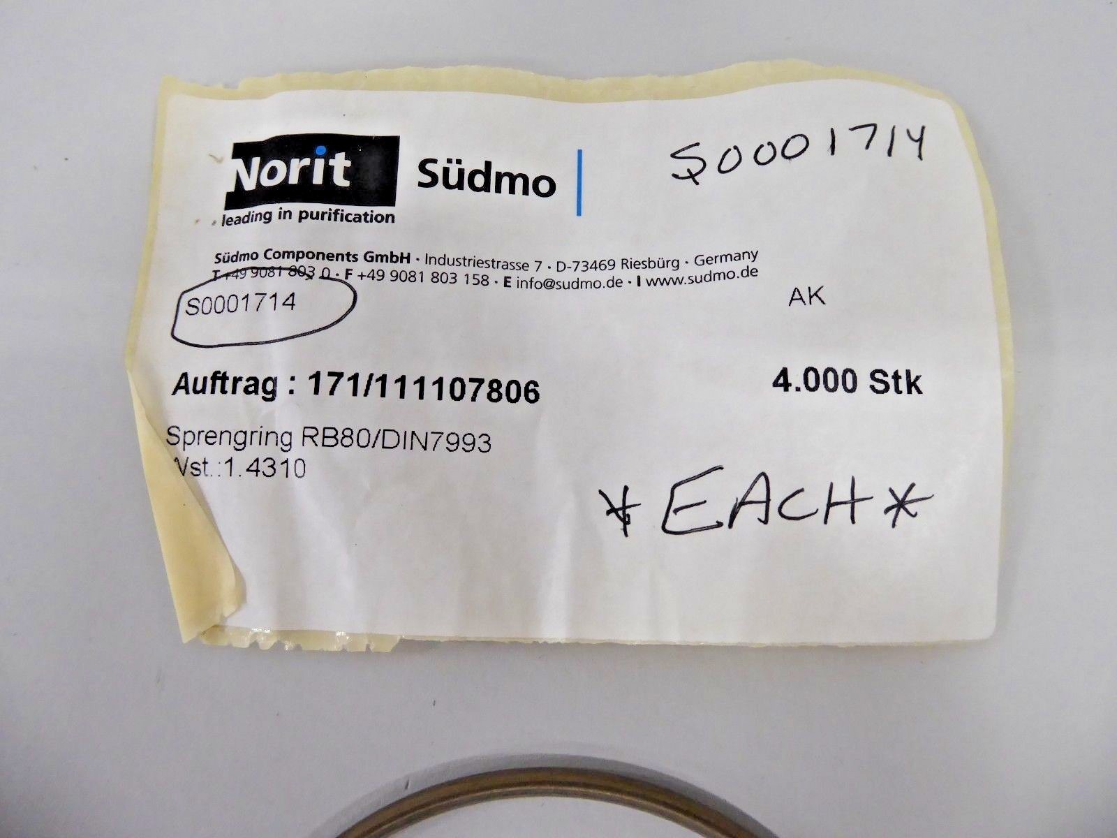 Norit S0001714 Sudmo Snap Ring