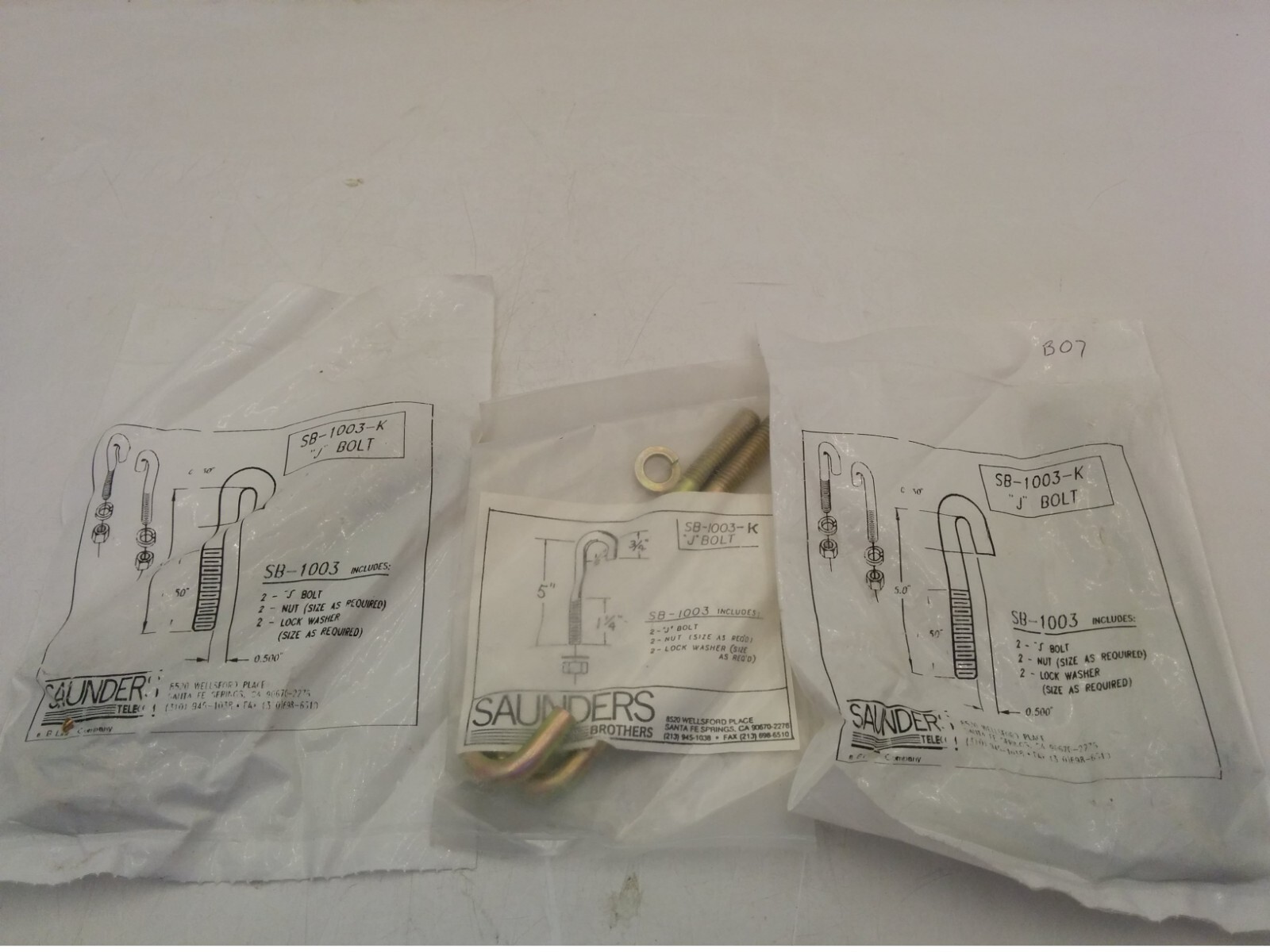 SAUNDERS SB-1003-K J-BOLTS, 5″, 2 BOLTS PER BAG (LOT OF 3) NIB