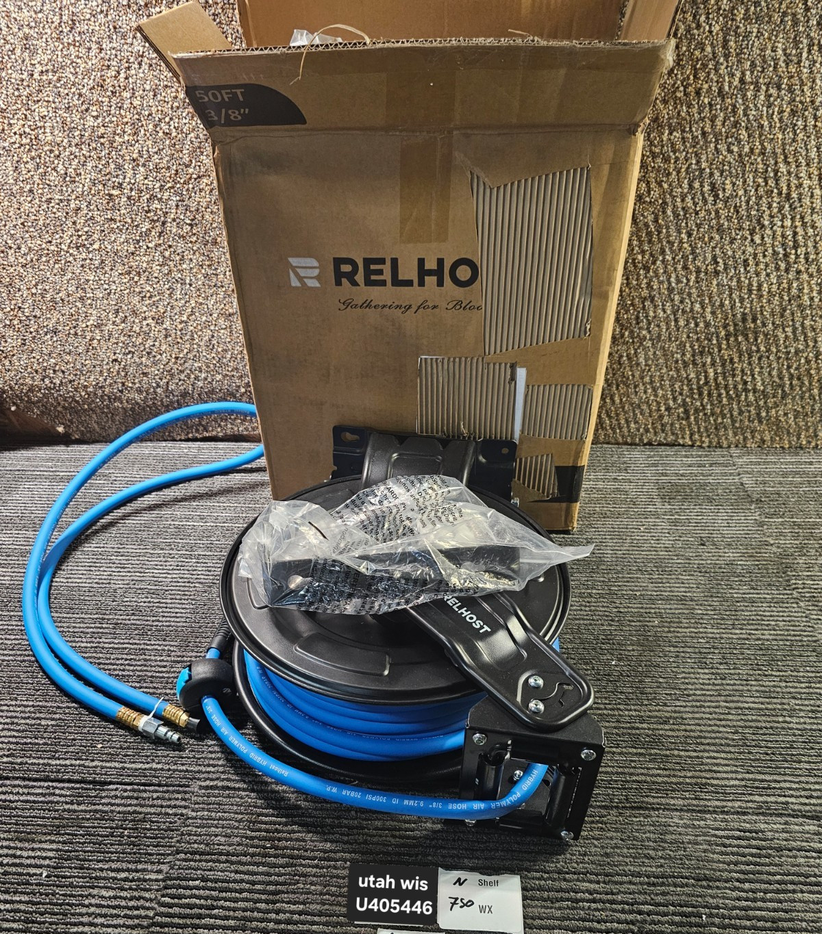 Relhost Retractable Air Hose Reel, 50 ft x 3/8 in Hybrid Air Hose Max 300PSI