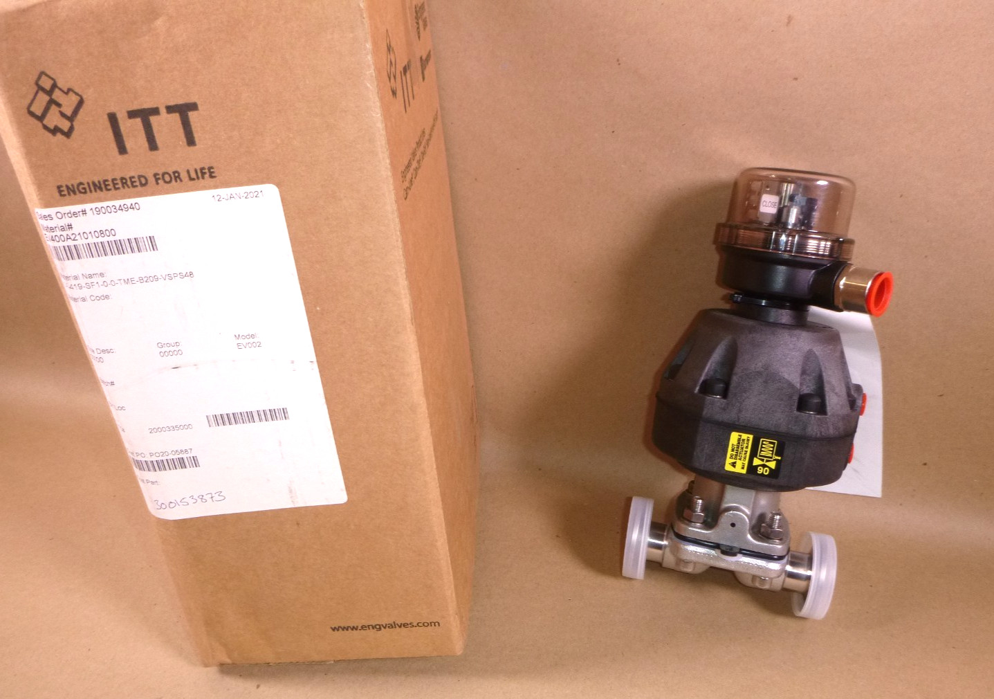 1″ ITT Pneumatic Actuator 90psi B209 W/Tri-Clamp Connection & Mechanical Switch