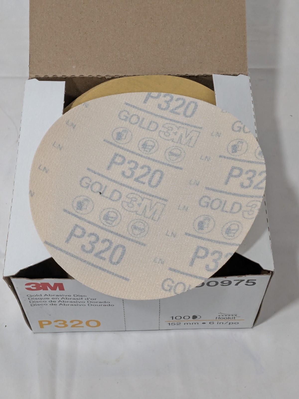 100ct 3M Gold Abrasive 6″ Hookit Sanding Discs – Grit P320 00975