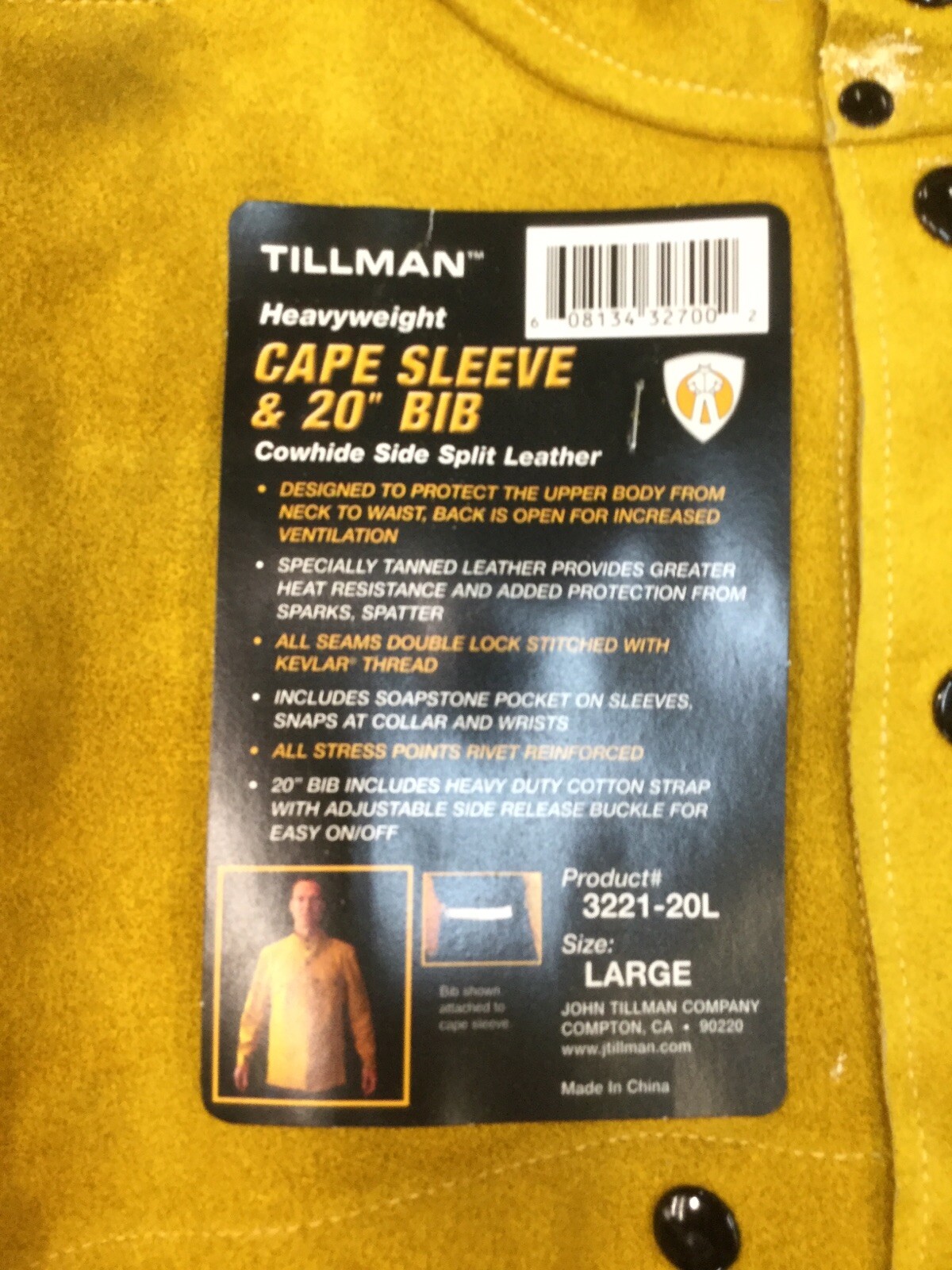 Tillman 3221-20L Large Split Cowhide Cape Sleeve & Bib 322120