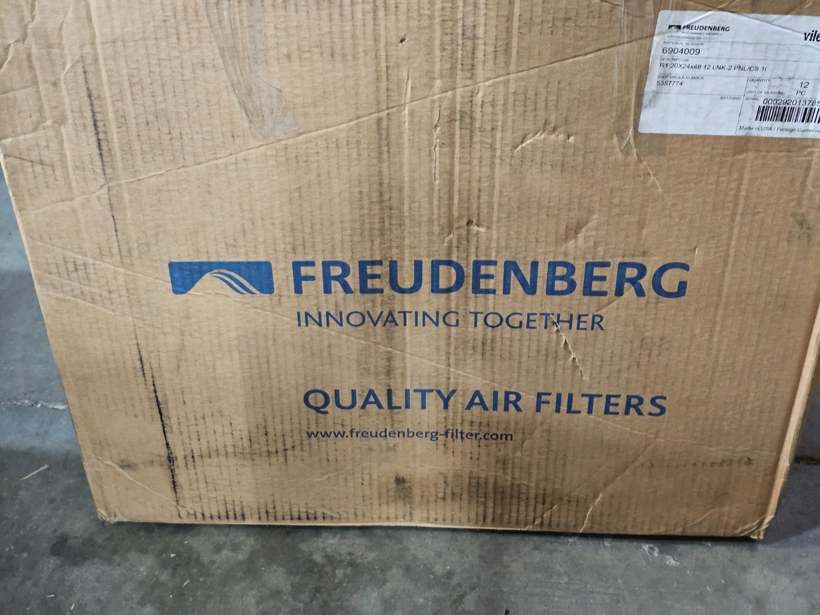 (QTY 12) Freudenberg 6904009 Diffusion Panel 20in x 24in x 48in , White
