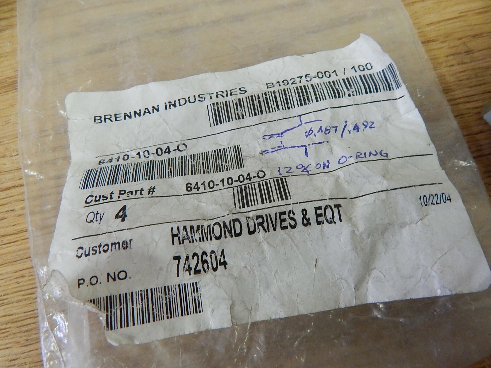 NEW Brennan 6410-10-04-0 Fittings B19275-001/100 Lot of 4 *FREE SHIPPING*