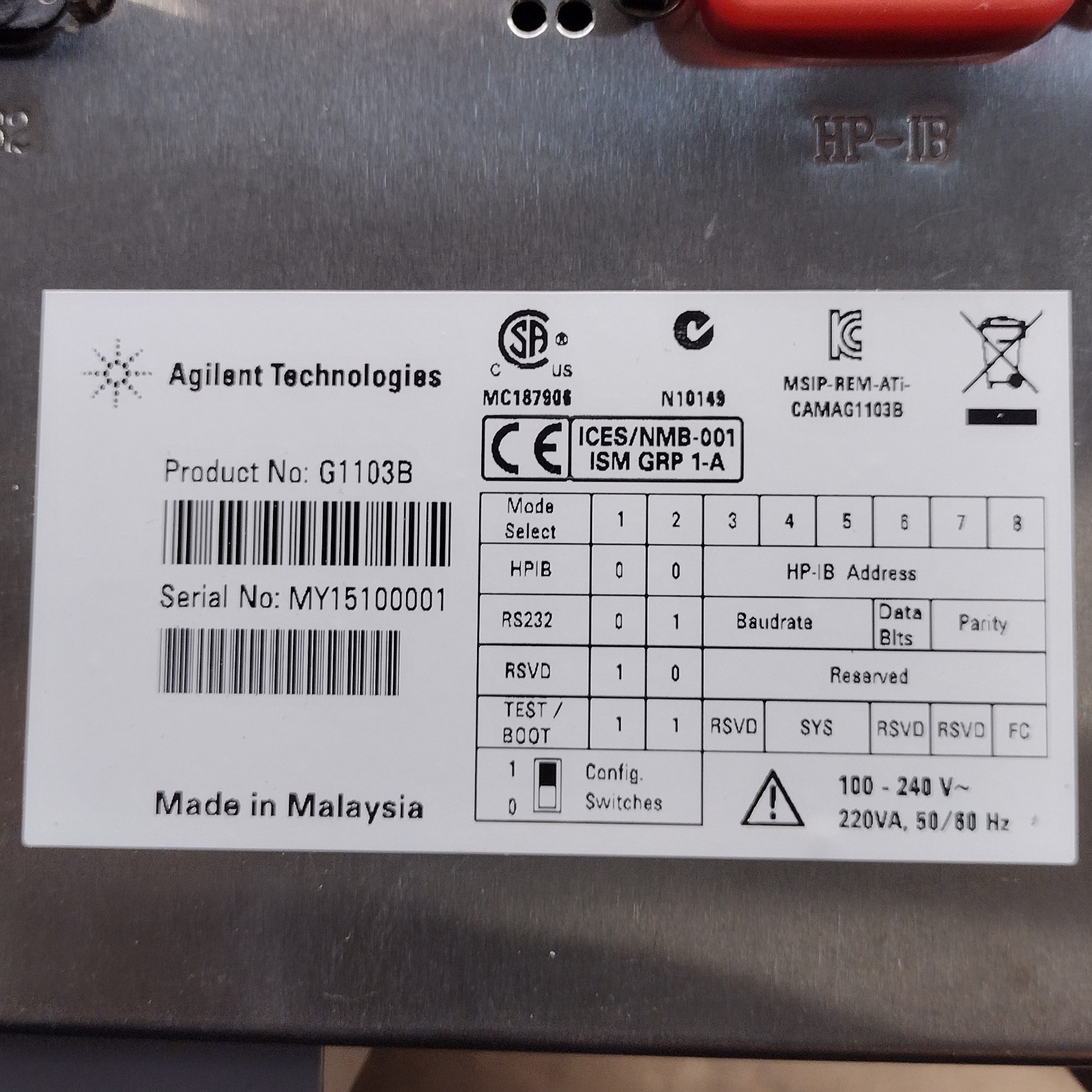 Agilent G1103B Cary 8454 Uv-Vis Spectrophotometer w/Power Cord – USED