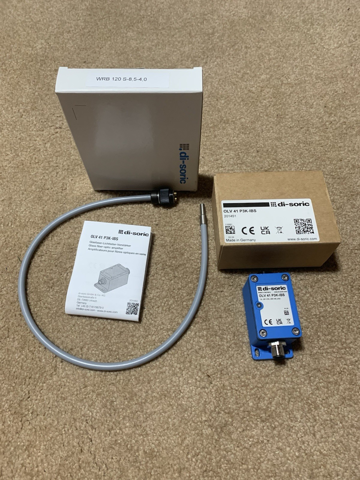 di-soric OLV 41 P3K-IBS AMPLIFIER and WRB 120 S-8,5-4,0 FIBER OPTIC CABLE