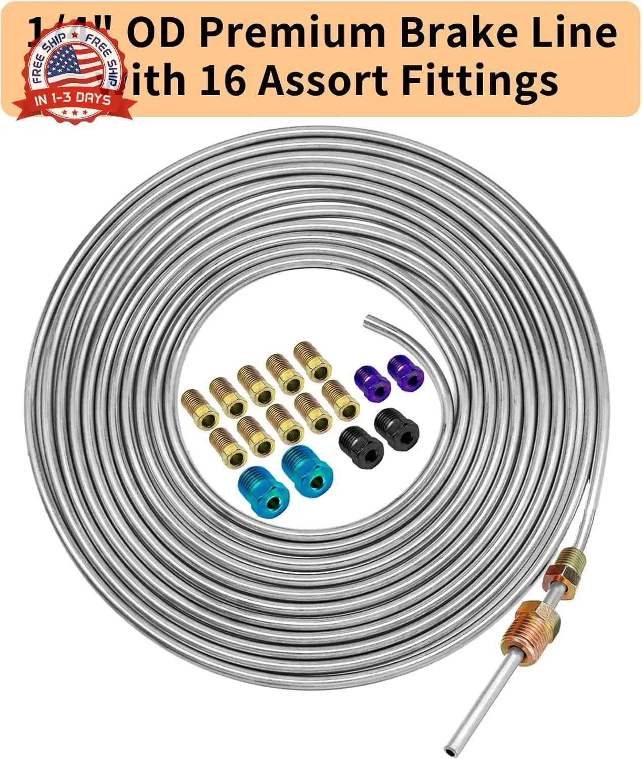 1/4″ Brake Line Kit – 25 Feet Heavy-Duty Stainless Steel Brake Tubing Roll with