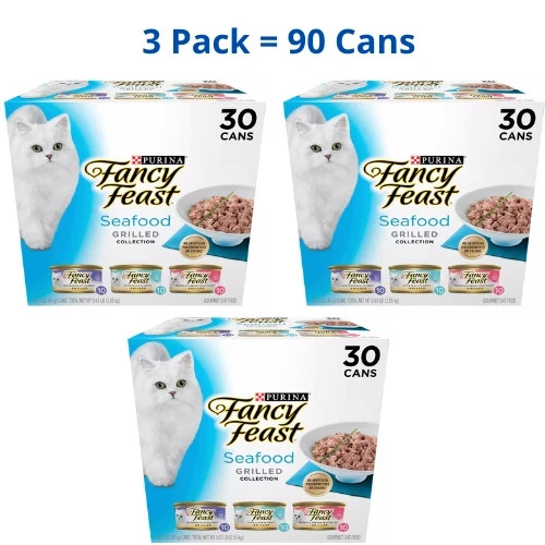 Fancy Feast All Life Stages Cat Wet Food – Grilled, Seafood, Variety Pack, 90 ct
