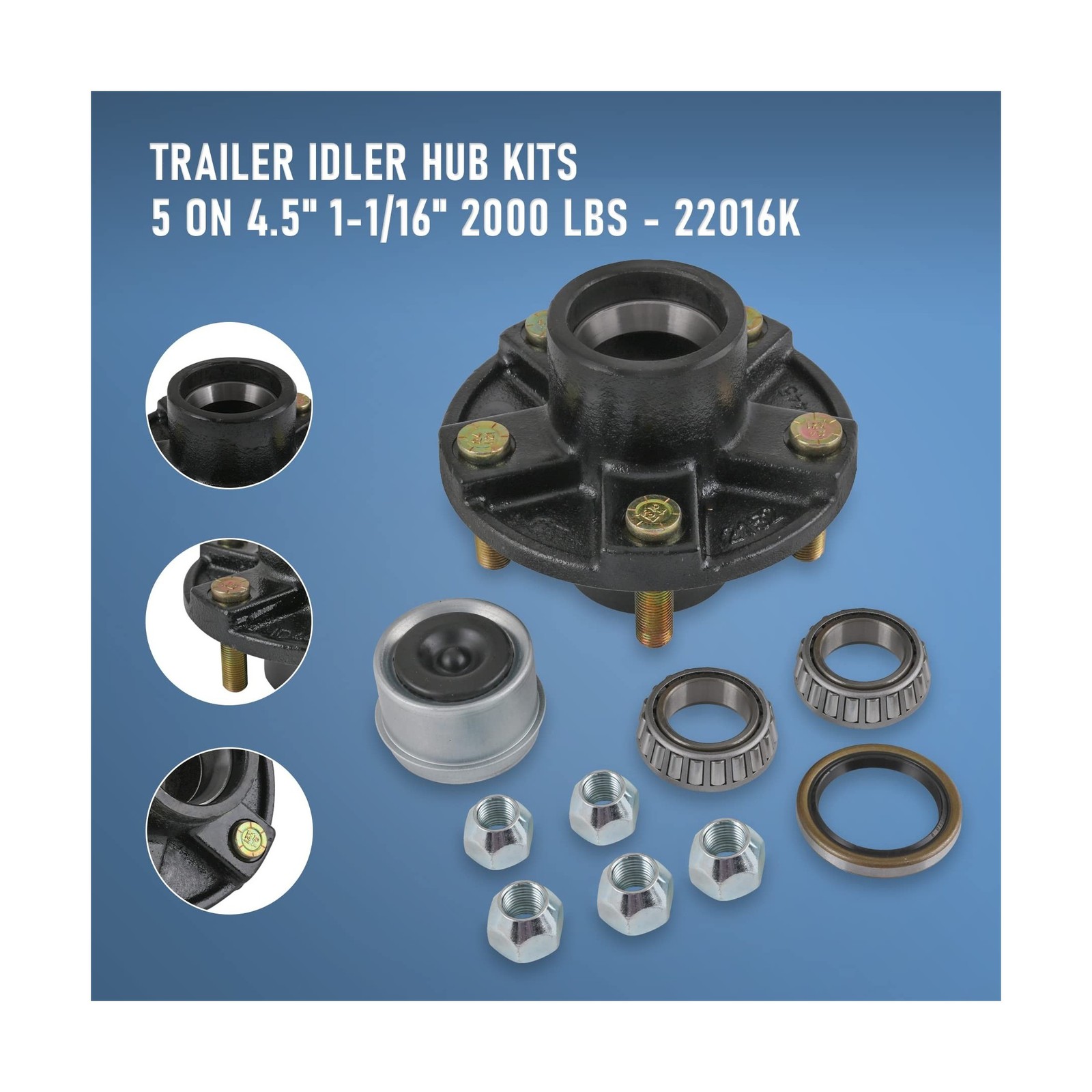 JDMSPEED 2 Trailer Idler Hub Kits 5 on 4.5″ Replacement for Axle 1-1/16″ Bear