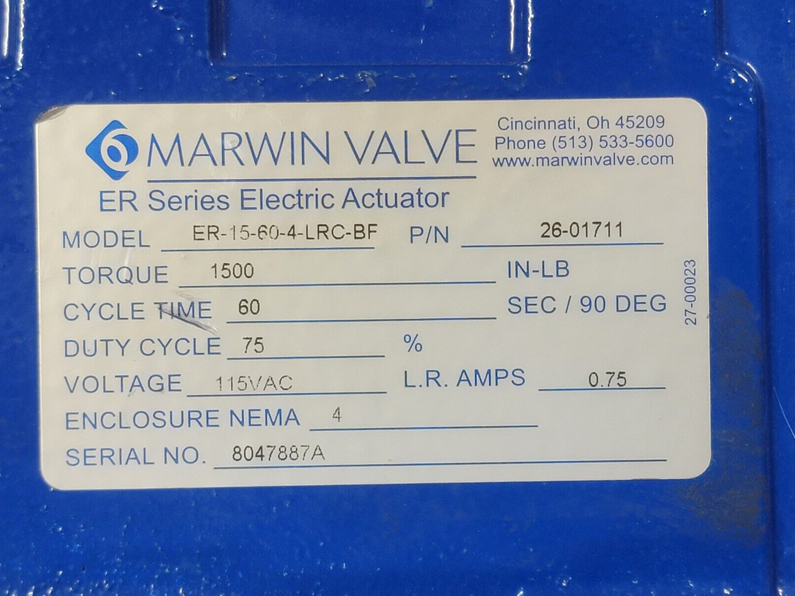 MARWIN ER-15-60-4-LRC-BF Electric Actuator CASE ONLY AND TURN WHEEL NOS