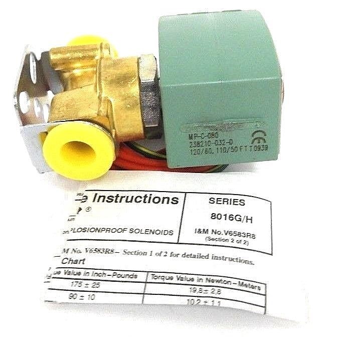 NIB ASCO 8262G090VM SOLENOID VALVE 120/60 – 110/50, 1/4 PIPE, MP-C-080
