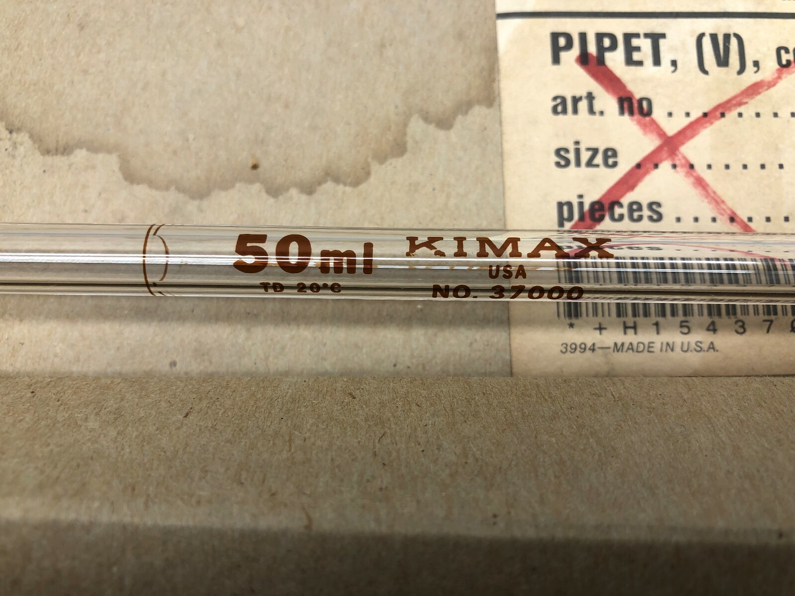 NEW IN BOX OF 4 KIMBLE SAFE-GUARD 50 ML PIPET 37000