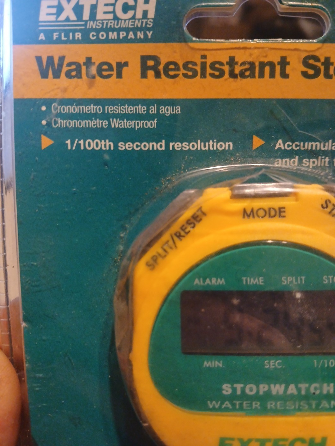 Extech 365510 Water Resistant Yellow Stopwatch with Timer & Clock