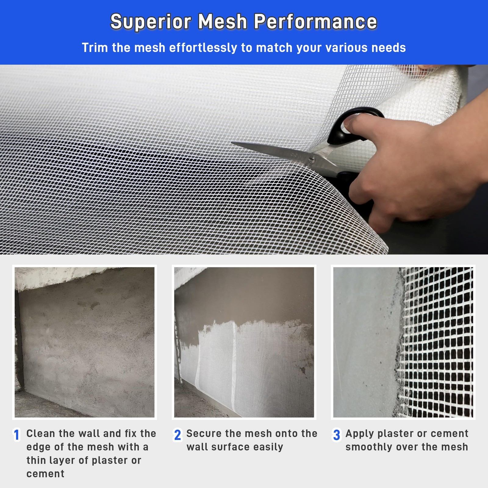 Fiberglass Mesh Roll 3.2×164 FT Plastering Mesh for Wall Crack Repair, Alkali…