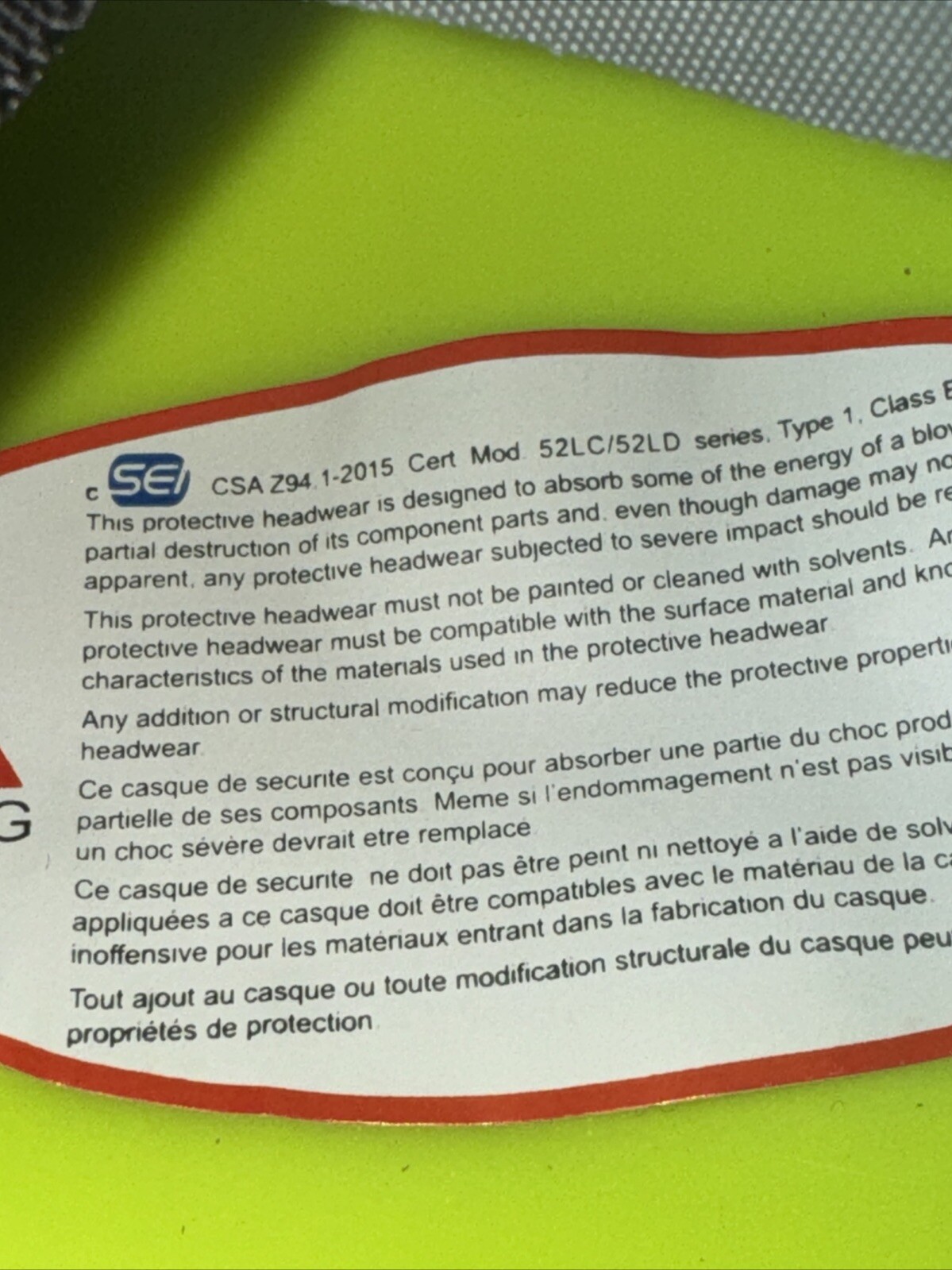 Brand New CONDOR 52LC/LD Hard Hat,Type 1, Class E,Hi-Vis Green. (TS)