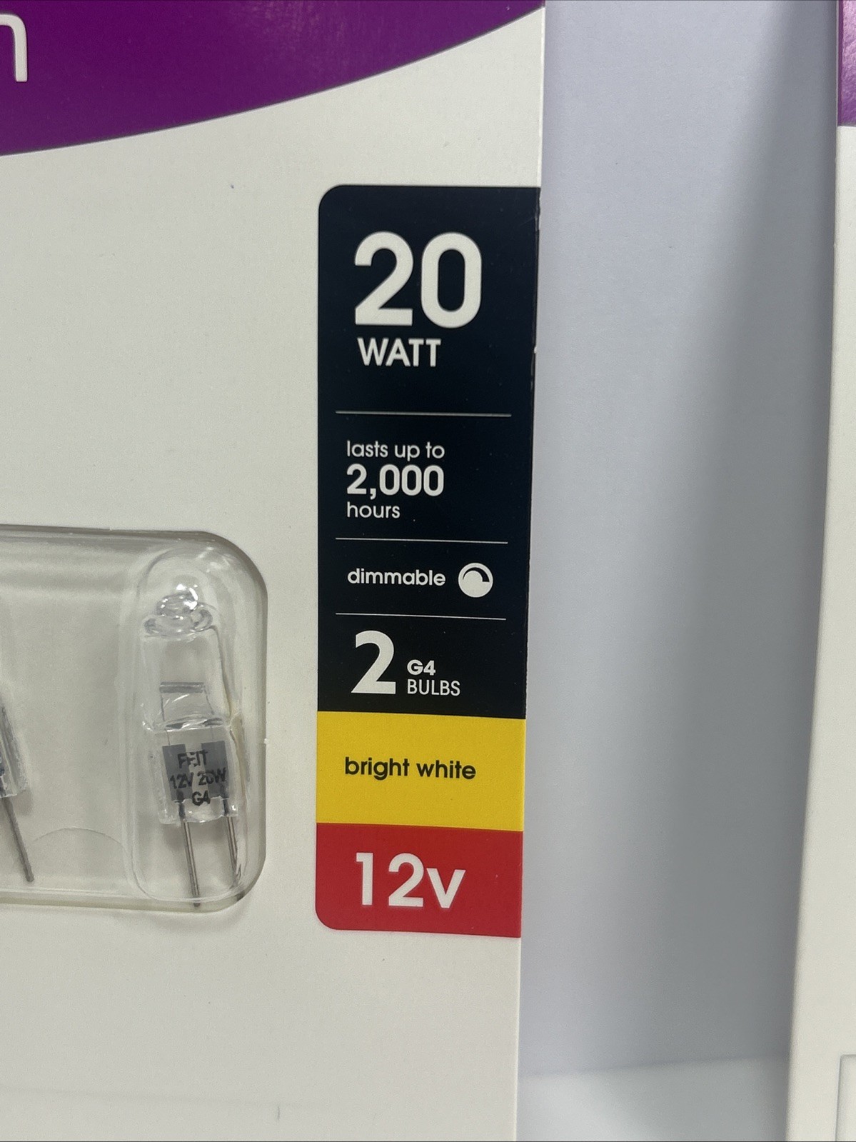 2 Packs Feit Electric 20-Watt G4, Clear Bulb 12 volt, 4- Bulbs NEW SEALED