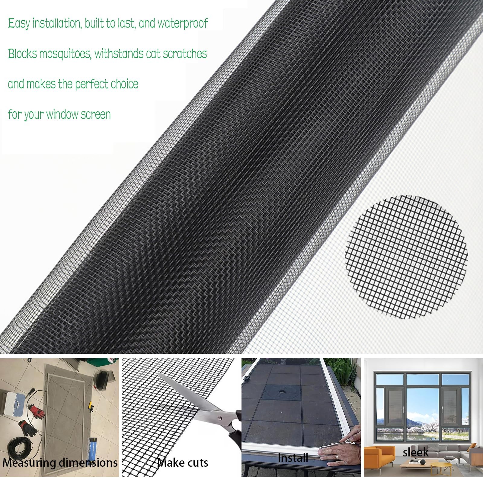 Window Screen Mesh 48″100Ft Fiberglass Screen Door Patio Porch Replacement Black