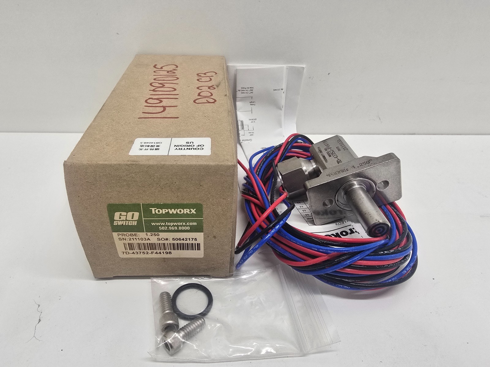NEW IN BOX! TOPWORX GO SWITCH 1.250 PROBE PROXIMITY SWITCH 7D-43752-F44198