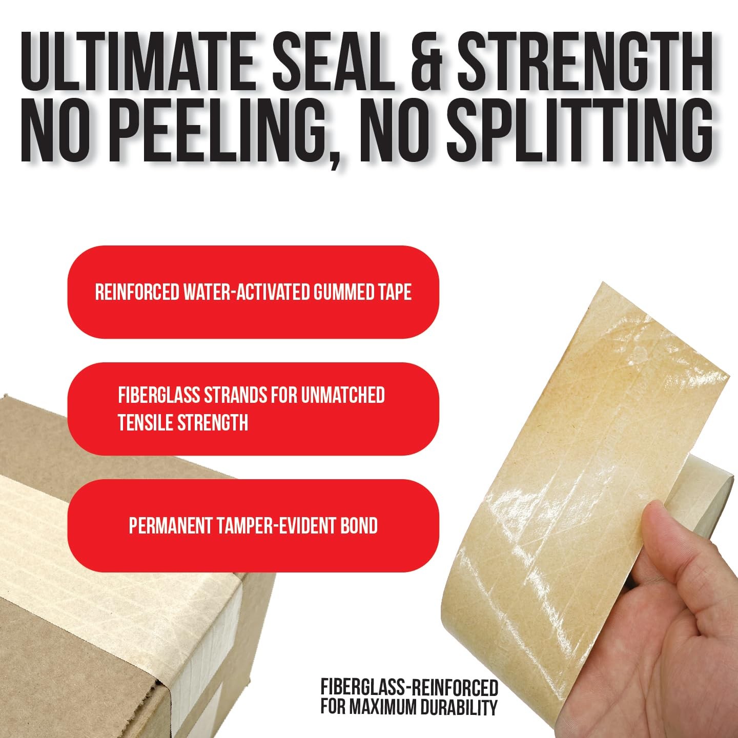 LAUCO 3″ x 450′ Water Activated Gummed Tape – Kraft Packing Tape – 10 Rolls